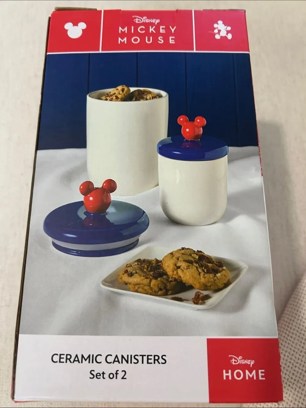 Disney Mickey Mouse Ceramic Canisters Set of 2, Red, White, Blue, NWT